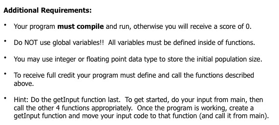 predict the size of the population based on the initial population size