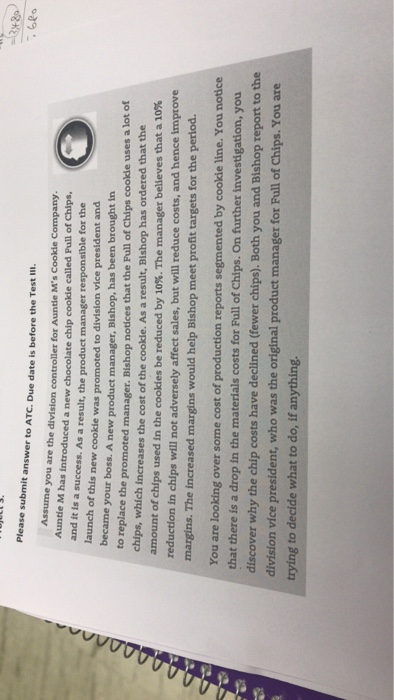  Please submit answer to ATC. Due date is before the Test