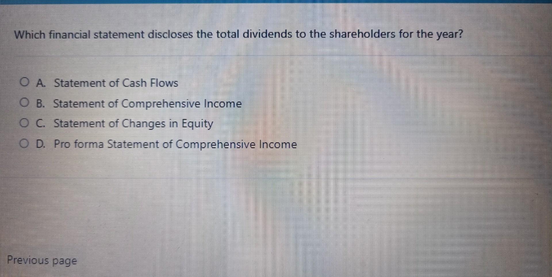  Which financial statement discloses the total dividends to the shareholders for
