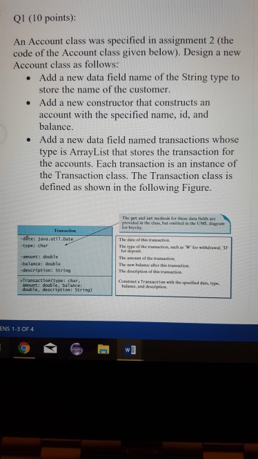 Hi, i want this in java Q1 (10 points): An Account