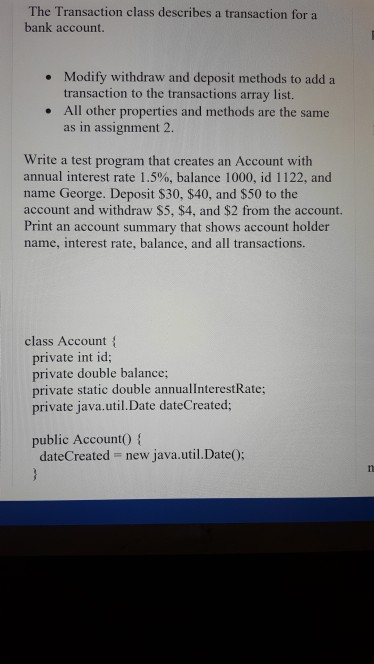 class was specified in assignment 2 (the code of the Account class