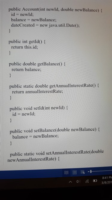 given below). Design a new Account class as follows: Add a new