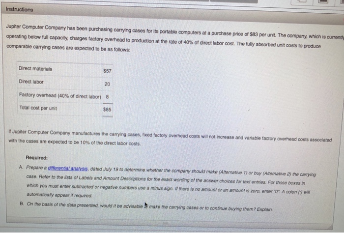  Instructions Jupiter Computer Company has been purchasing carrying cases for its
