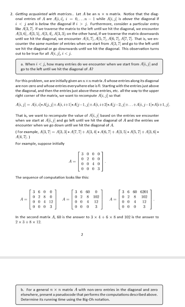 2. Getting acquainted with matrices.. Let A be an n x