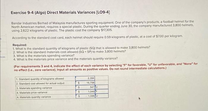 for each product on a per unit basis): Raw Materiat Standard Labor