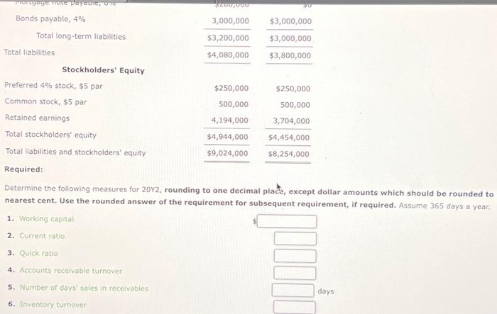 on December 31 , 20Y2 2. Current ratio 3. Quick ratio 4.