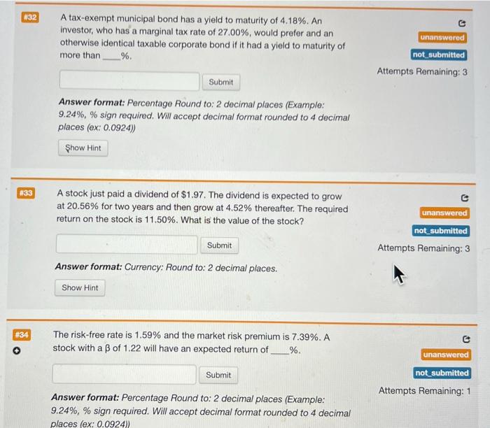 answer all three pls and make sure correct decimal place :) A