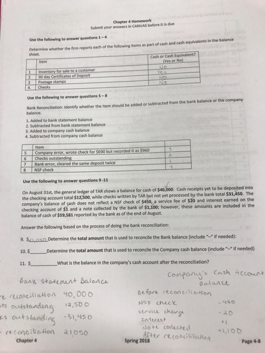  Chapter 4 Homework Submit your answers in CANVAS before it is