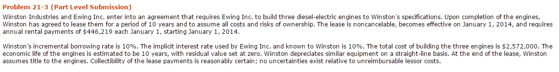  Problem 21-3 (Part Level Submission) Winston Industries and Ewing Inc. enter