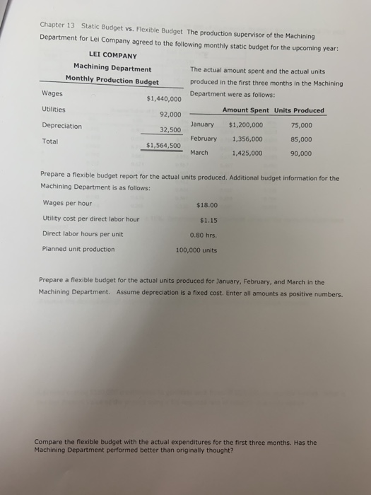  Chapter 13 Static Budget vs. Flexible Budget The production supervisor of