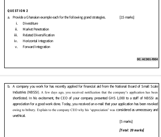  [15 marks) QUESTION 2 a Provide a Ghanaian example each for