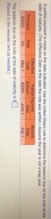  A partial payment is made on the date indicated. Use the