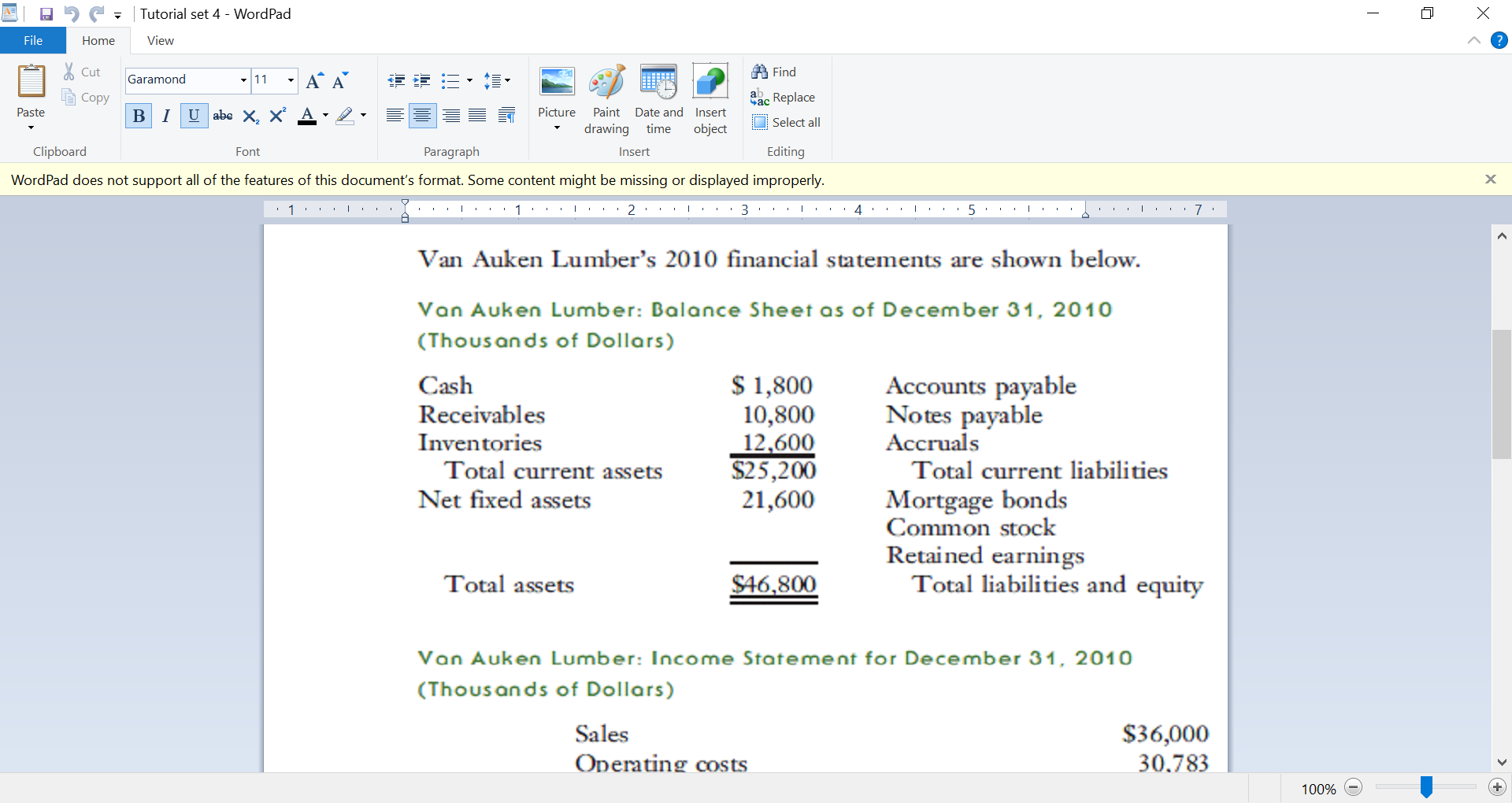 Tutorial set 4 - WordPad - File Home View * Cut