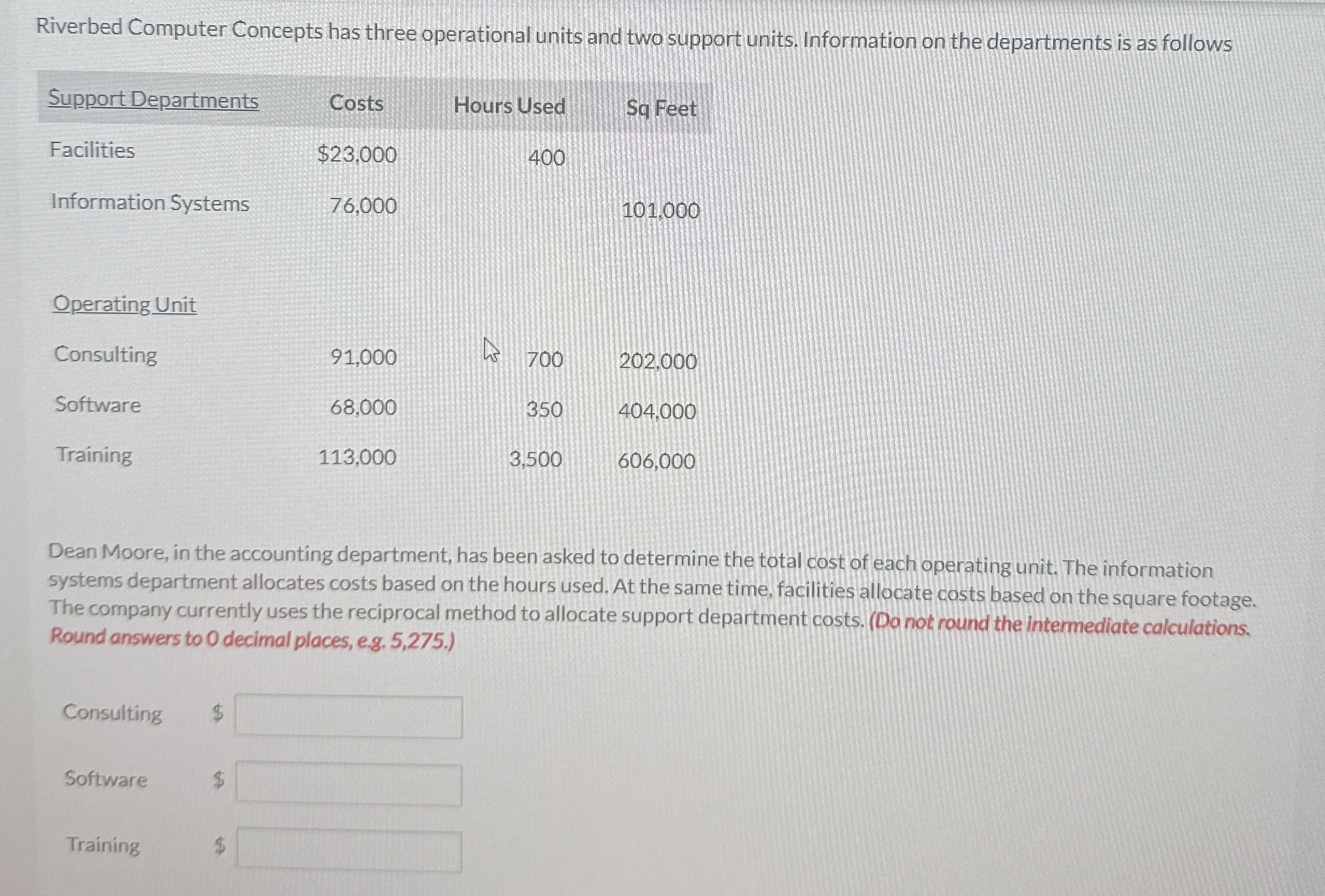  Riverbed Computer Concepts has three operational units and two support units.