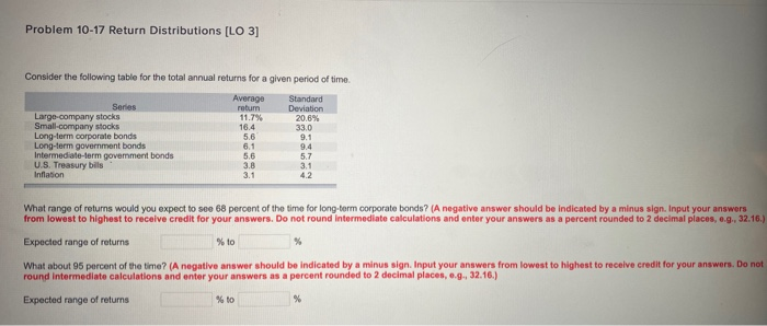  Problem 10-17 Return Distributions [LO 3] Consider the following table for