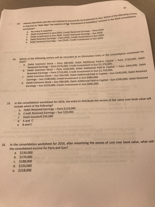 stock of Sun Co. for $600,000 cash. On January 1, 2016, Paris