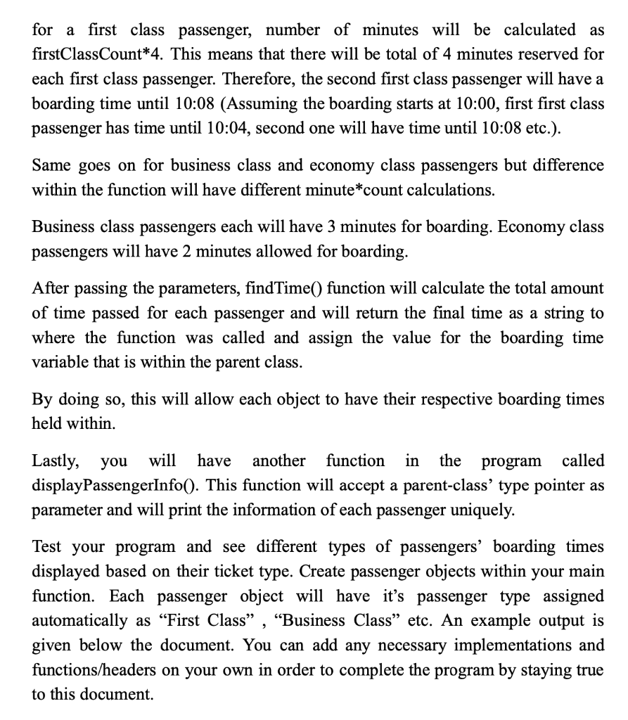 that calculates and outputs a passenger's boarding time. Passenger's boarding time will