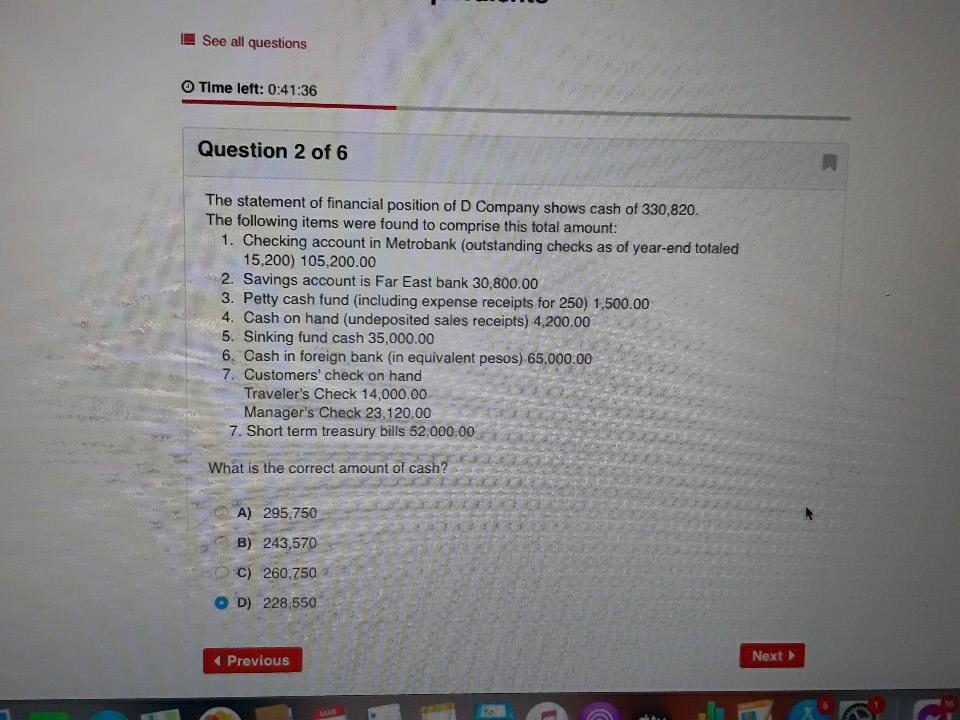 i need answer now please See all questions Time left: 0:41:36 Question
