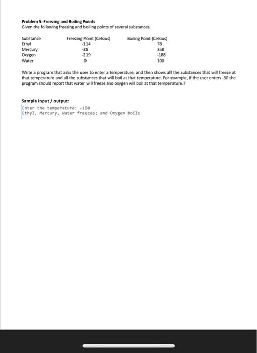 c++( if - els if statement ) Problem 5: Freezing and Boiling