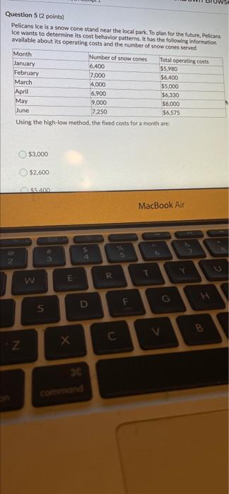  Question 5 (2 points) Pelicans Ice is a snow cone stand