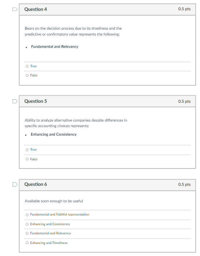 Question 4 0.5 pts Bears on the decision process due to