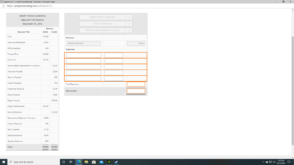 Pearson ACT -Sole Progretorshp- Personal - Microsoft Edge https://act.pearsoncmg.com/activity/8/1/2 SMART TOUCH