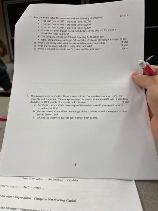  (14 pts) . 3. Find the equity value for a company