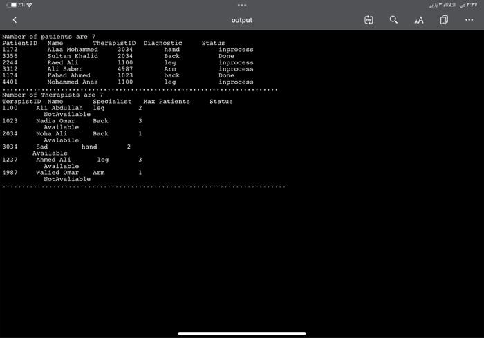 therapist center where each therapist is responsible for a certain number of