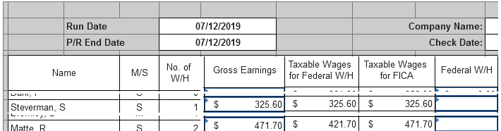 For the weekly payroll ending July 12, 2019, checks dated July 17,