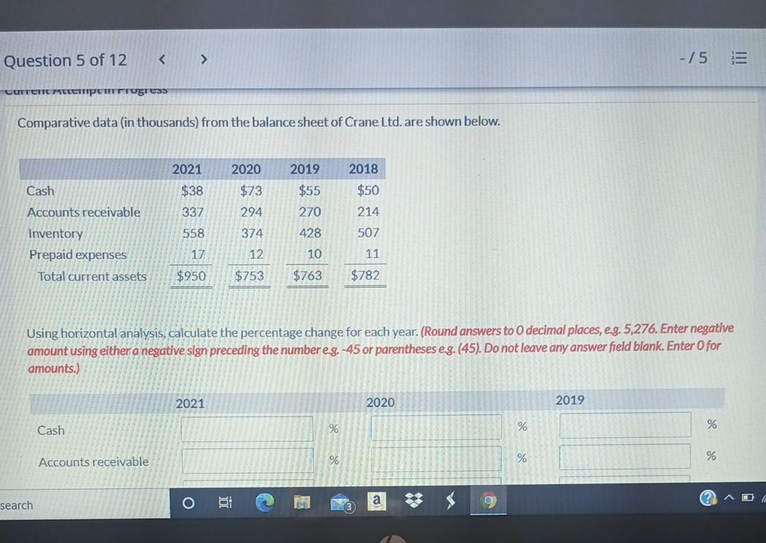 Question 5 of 12 -75 ra) Comparative data (in thousands) from