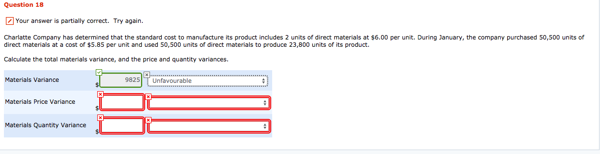 Question 18 Your answer is partially correct. Try again. Charlatte Company