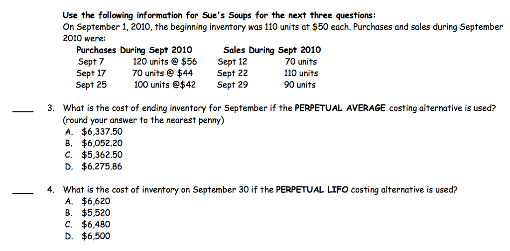 How to calculate the question 4 by using LIFO ? On September