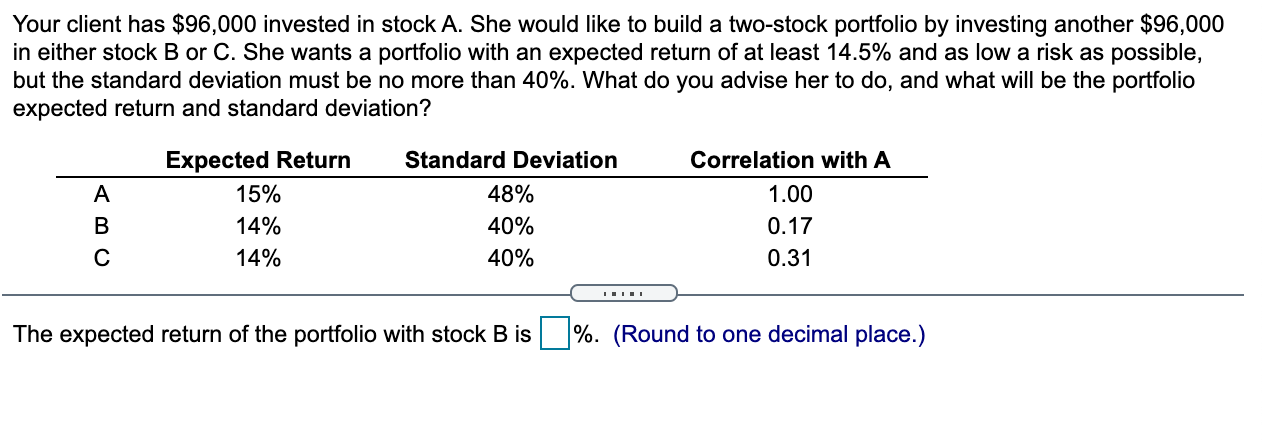 answer for stock A and C as well please Your client has