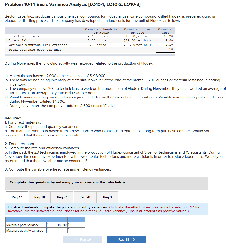  Problem 10-14 Basic Variance Analysis (LO10-1, LO10-2, LO10-3] Becton Labs, Inc.,