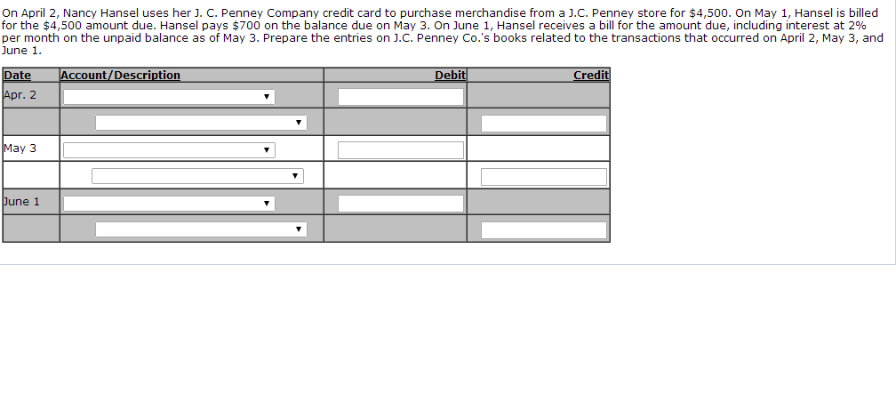 Please prepare the entry On April 2, Nancy Hansel uses her J.