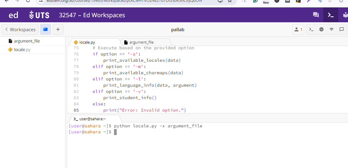  when i am typing ***python locale.py -x argument_file ***** no outtpot