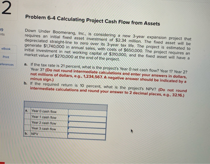 Problem 6-4 Calculating Project Cash Flow from Assets Down Under Boomerang,
