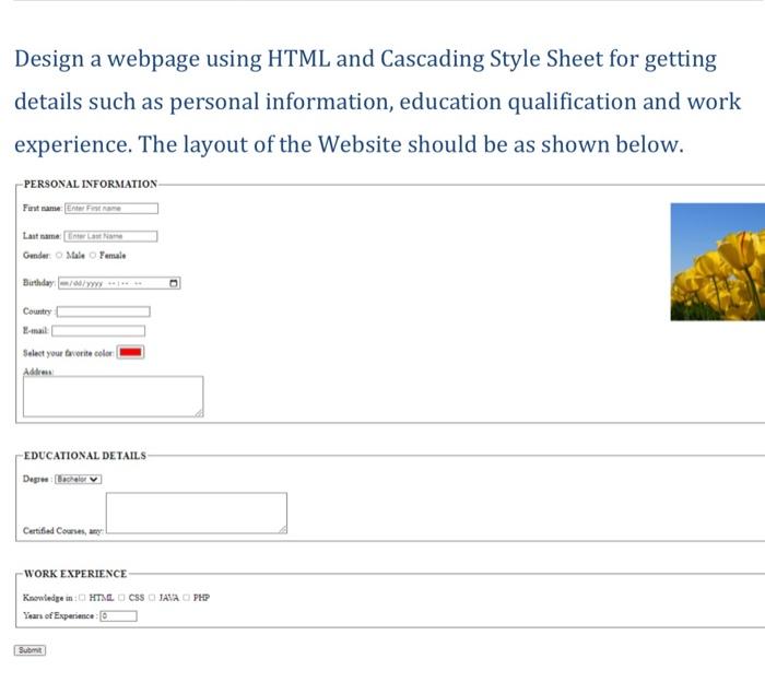 web engnieering Design a webpage using HTML and Cascading Style Sheet for