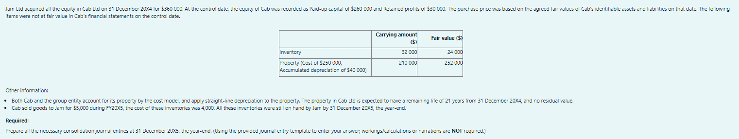 Jam Ltd acquired all the equity in Cab Ltd on 31