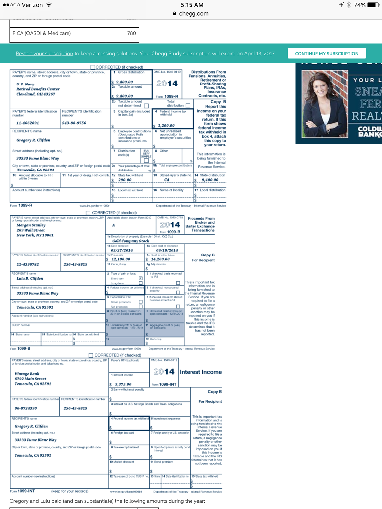 I need the Form 1040 from the information provided below Gregory and