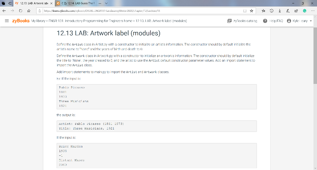 I need this in python C zy 12.13. LAB Artwork lab x
