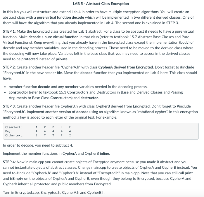  Lab 4 main: cpp : #include #include #include #include "CypherA.h" #include