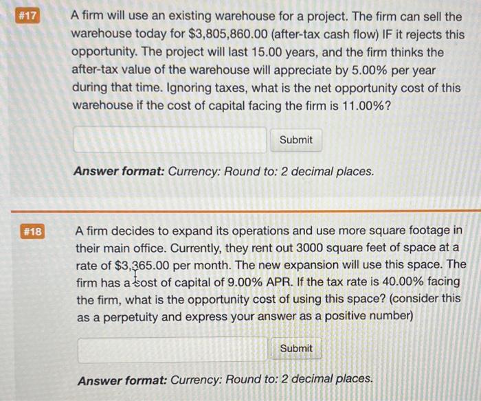  A firm will use an existing warehouse for a project. The