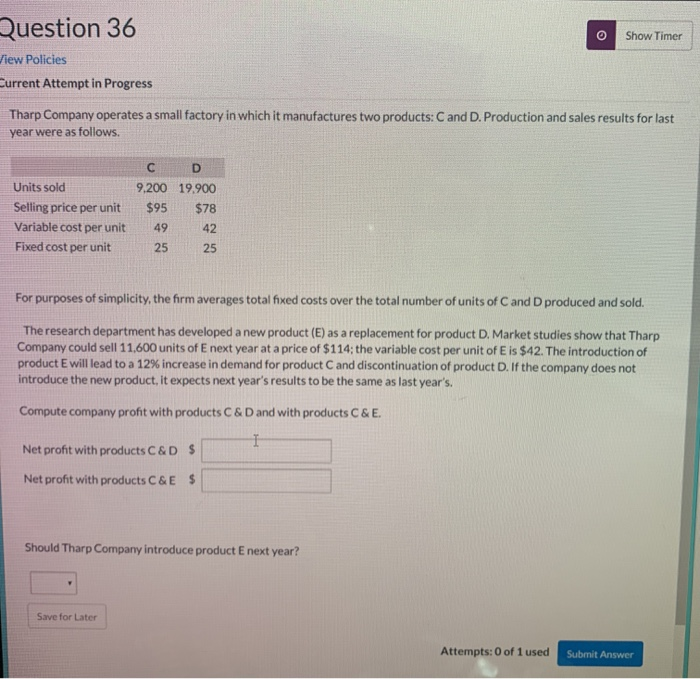  Question 36 Show Timer Fiew Policies Current Attempt in Progress Tharp