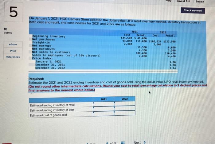  nup Save & Exit Submit 5 Check my work 10 points