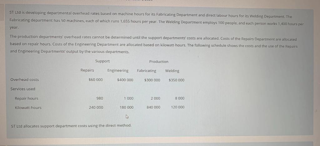  1)Allocate support department costs using the direct method. What is the