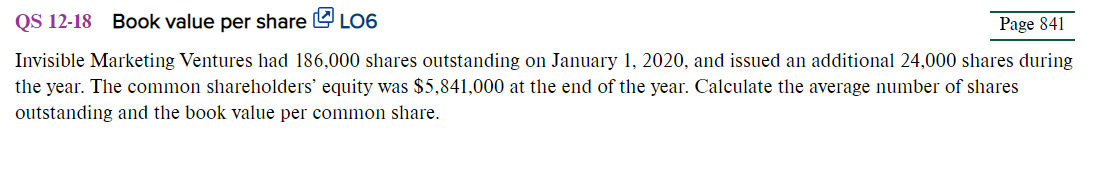 Please show steps in detail. QS 12-18 Book value per share 106