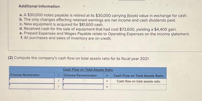 retained earnings are net income and cash dividends paid. c. New equipment