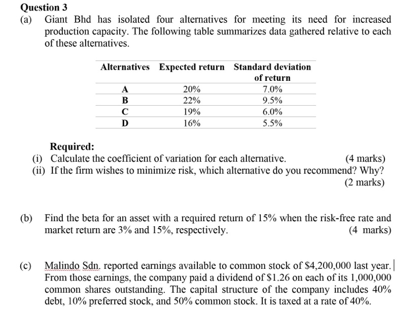 Question 3 (a) Giant Bhd has isolated four alternatives for meeting