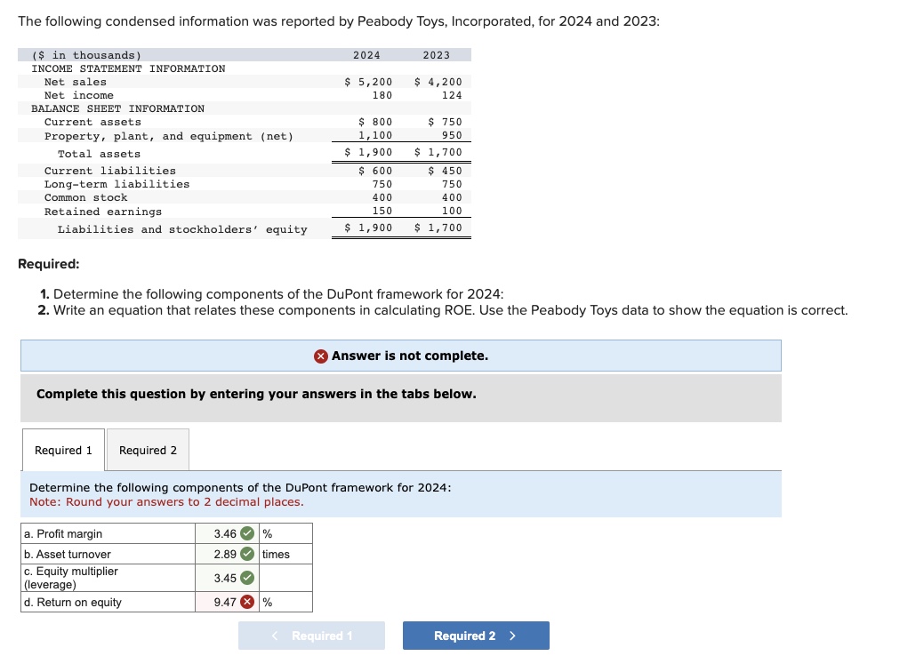 please help with return on equity value and equation for ROE The